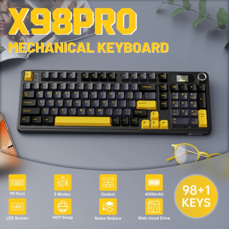 Клавіатура ігрова механічна Attack Shark X98 Pro 99кл. RGB, Wireless, TFT disp., Star Black