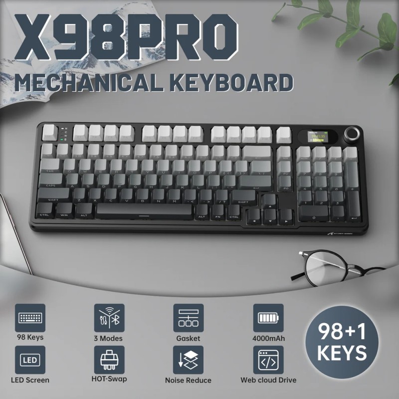 Клавіатура ігрова механічна Attack Shark X98 Pro 99кл. RGB, Wireless, TFT disp., Moonlit Night
