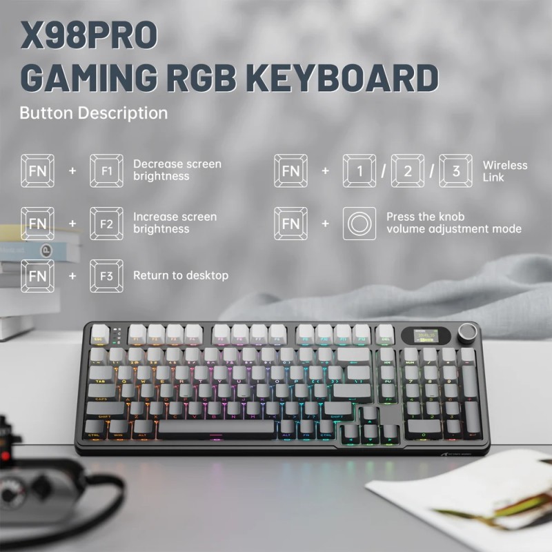 Клавіатура ігрова механічна Attack Shark X98 Pro 99кл. RGB, Wireless, TFT disp., Moonlit Night