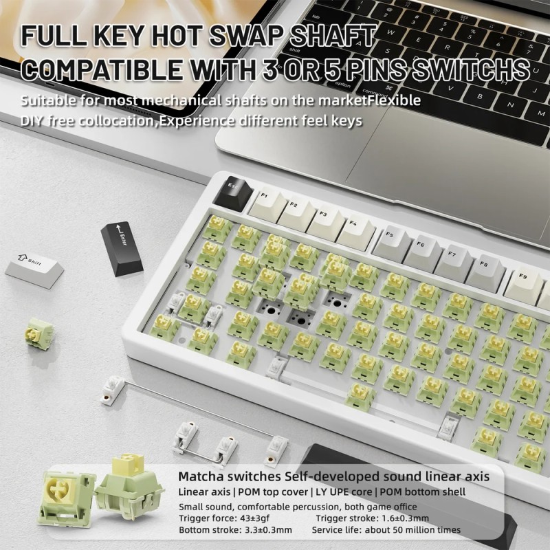 Клавіатура ігрова механічна Attack Shark X86 82кл.RGB,Wireless,Matcha Switch, Starlight White