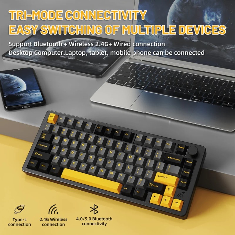 Клавіатура ігрова механічна Attack Shark X86 82кл. RGB, Wireless, Matcha Switch, Star Black