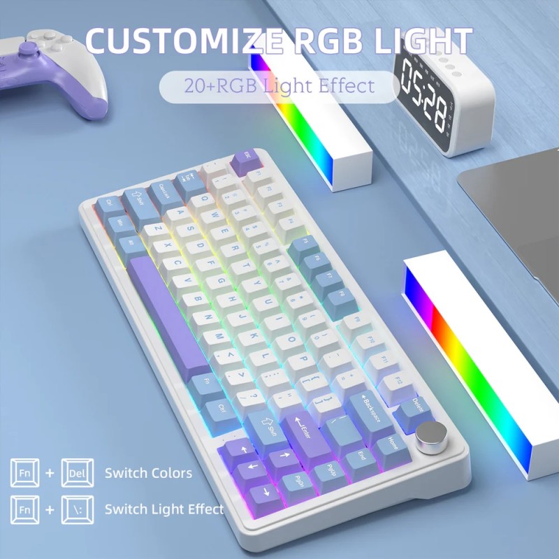 Клавіатура ігрова механічна Attack Shark X85 82кл.RGB,Wireless,White Jade перемикачі,Starlight White