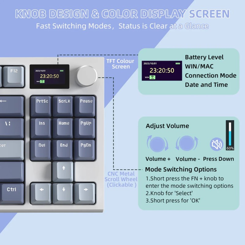 Клавіатура ігрова механічна Attack Shark K86 87кл.RGB,Wireless, Blue Whale перемикачі,Moonlit Night Клавіатура ігрова механічна Attack Shark K86 87кл.RGB,Wireless, Blue Whale перемикачі,Moonlit Night