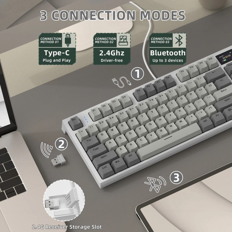 Клавіатура ігрова механічна Attack Shark K86 87кл.RGB,Wireless, Business Gray