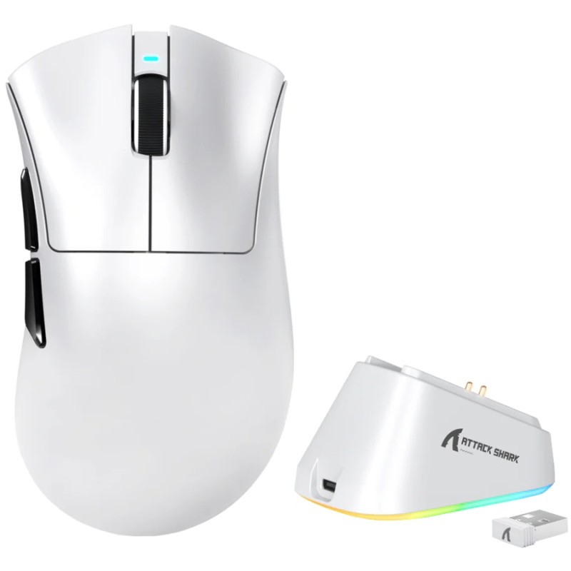 Мишка Attack Shark V3Pro Ultra-Light, Wireless/Bluetooth, 25000dpi. (PAW3311), 6кн., White