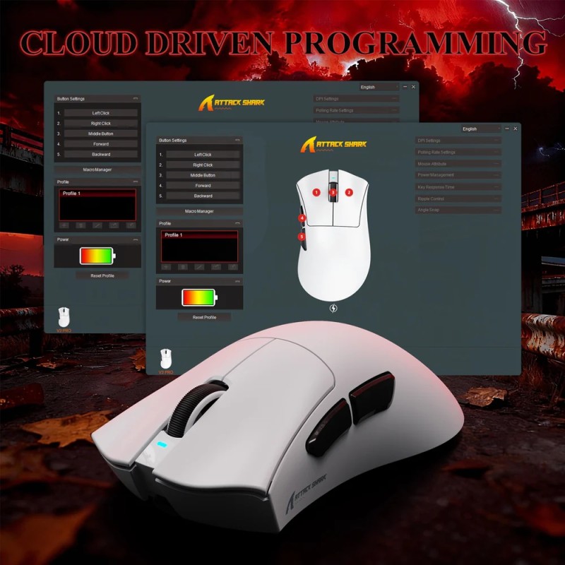 Мишка Attack Shark V3Pro Ultra-Light, Wireless/Bluetooth, 25000dpi. (PAW3311), 6кн., White