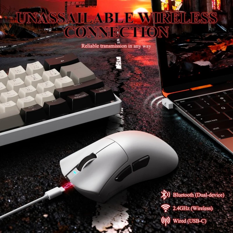 Мишка Attack Shark V3Pro Ultra-Light, Wireless/Bluetooth, 25000dpi. (PAW3311), 6кн., White