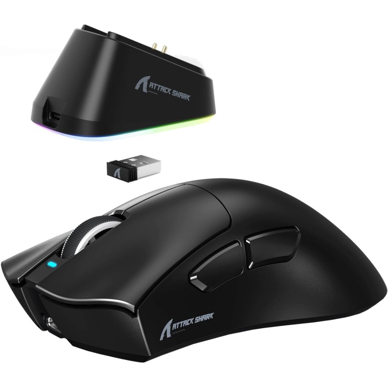 Мишка Attack Shark V3Pro Ultra-Light, Wireless/Bluetooth, 25000dpi. (PAW3311), 6кн., Black