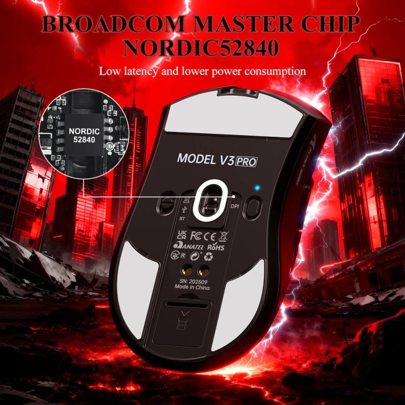 Мишка Attack Shark V3Pro Ultra-Light, Wireless/Bluetooth, 25000dpi. (PAW3311), 6кн., Black