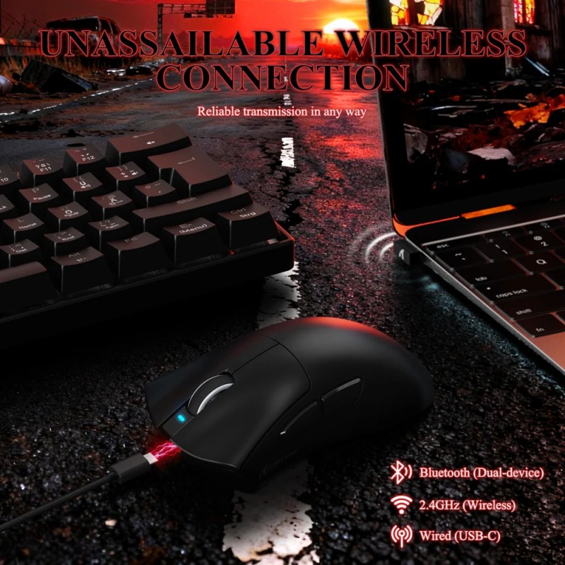 Мишка Attack Shark V3Pro Ultra-Light, Wireless/Bluetooth, 25000dpi. (PAW3311), 6кн., Black