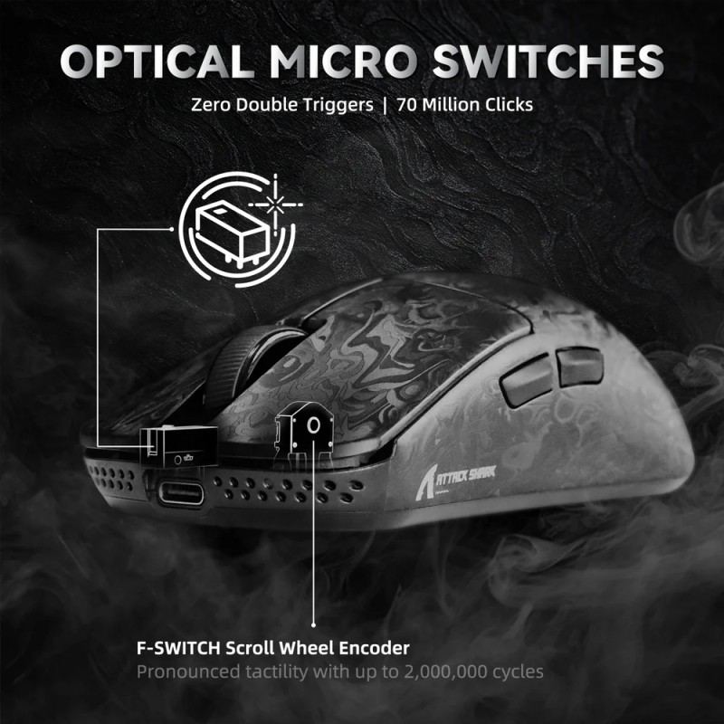 Мишка Attack Shark R11 Ultra, Wireless/Bluetooth, 42000dpi, (PAW3950MAX), 6кн., Ink Blade
