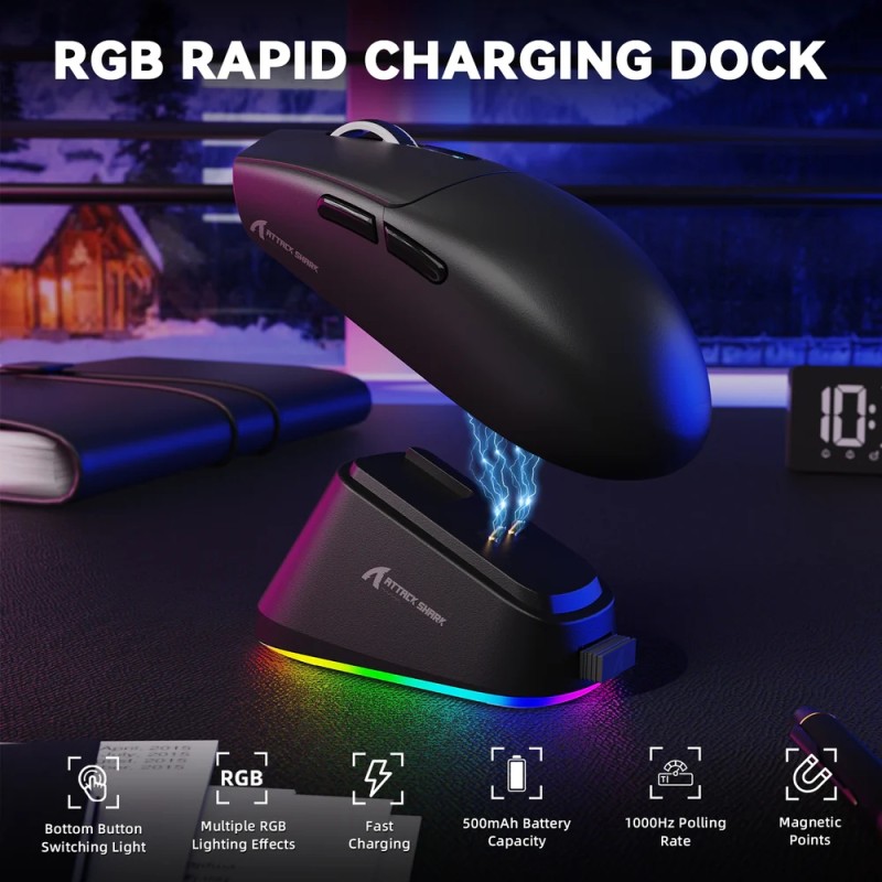 Мишка Attack Shark G3 PRO, Wireless/Bluetooth, 25000dpi. (PAW3311), 6кн., Black Мишка Attack Shark G3 PRO, Wireless/Bluetooth, 25000dpi. (PAW3311), 6кн., Black
