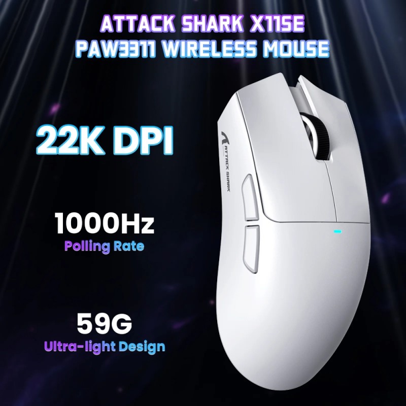 Мишка Attack Shark X11SE, Wireless/Bluetooth, 22000dpi. (PAW3311), 6кн., White