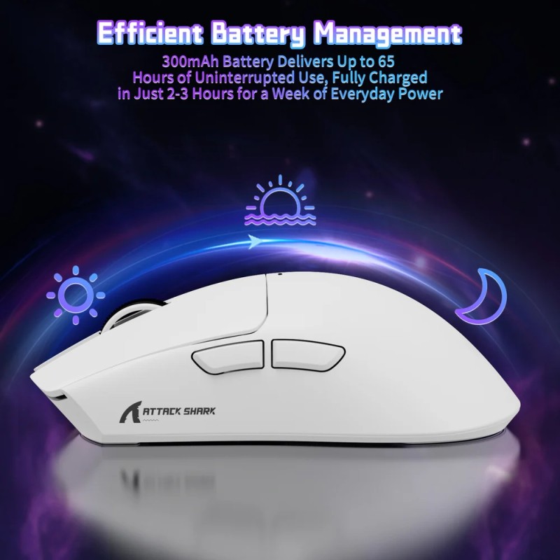 Мишка Attack Shark X11SE, Wireless/Bluetooth, 22000dpi. (PAW3311), 6кн., White