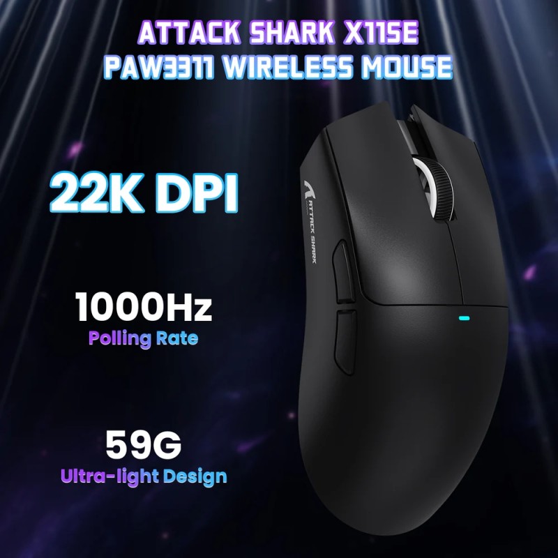 Мишка Attack Shark X11SE, Wireless//Bluetooth, 22000dpi. (PAW3311), 6кн., Black Мишка Attack Shark X11SE, Wireless//Bluetooth, 22000dpi. (PAW3311), 6кн., Black