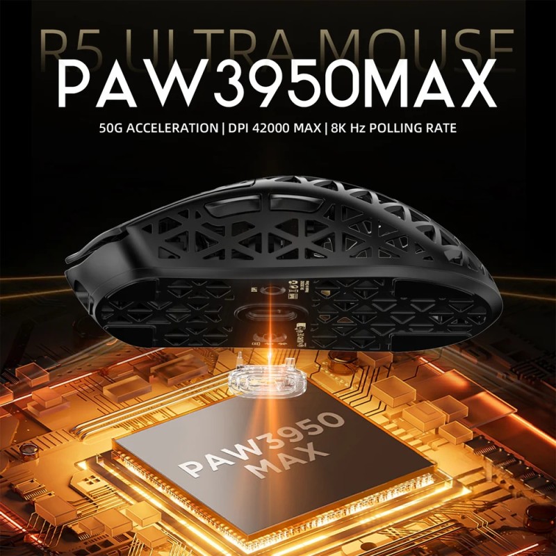 Мишка Attack Shark R5 Ultra, Wireless, PAW3950MAX сенсор, 42000dpi., 6кн., Black