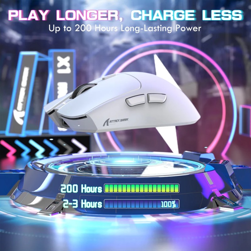 Мишка Attack Shark X1, Wireless/Bluetooth, 40000dpi. (PAW3395PRO), 6кн., White Мишка Attack Shark X1, Wireless/Bluetooth, 40000dpi. (PAW3395PRO), 6кн., White