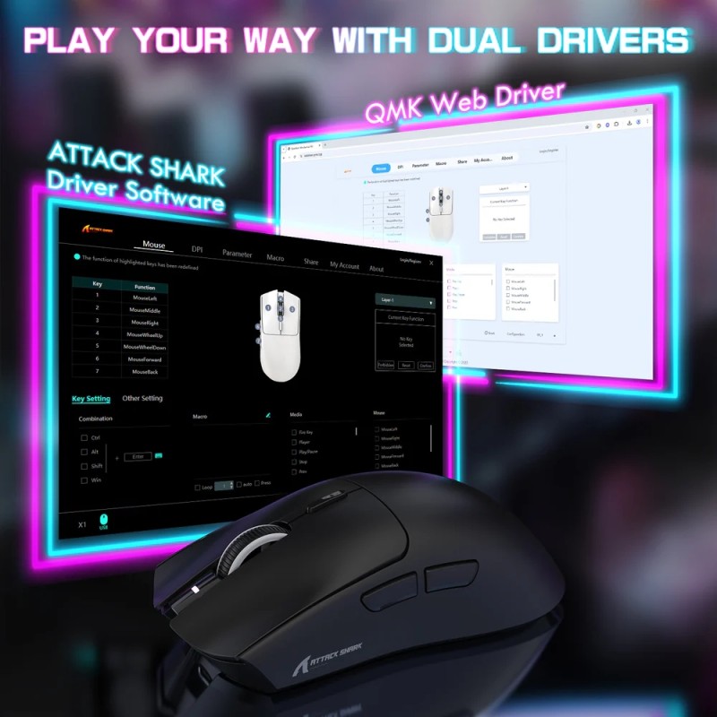 Мишка Attack Shark X1, Wireless/Bluetooth, 40000dpi. (PAW3395PRO), 6кн., Black Мишка Attack Shark X1, Wireless/Bluetooth, 40000dpi. (PAW3395PRO), 6кн., Black