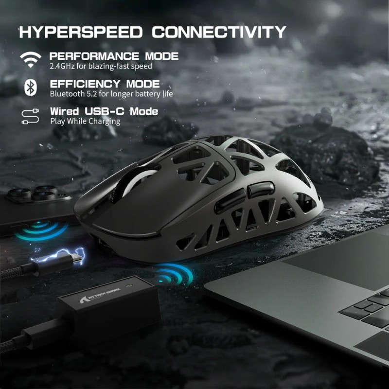 Мишка Attack Shark R2, Wireless/Bluetooth, 42000dpi. (PAW3950), 6кн., Silver gray Мишка Attack Shark R2, Wireless/Bluetooth, 42000dpi. (PAW3950), 6кн., Silver gray