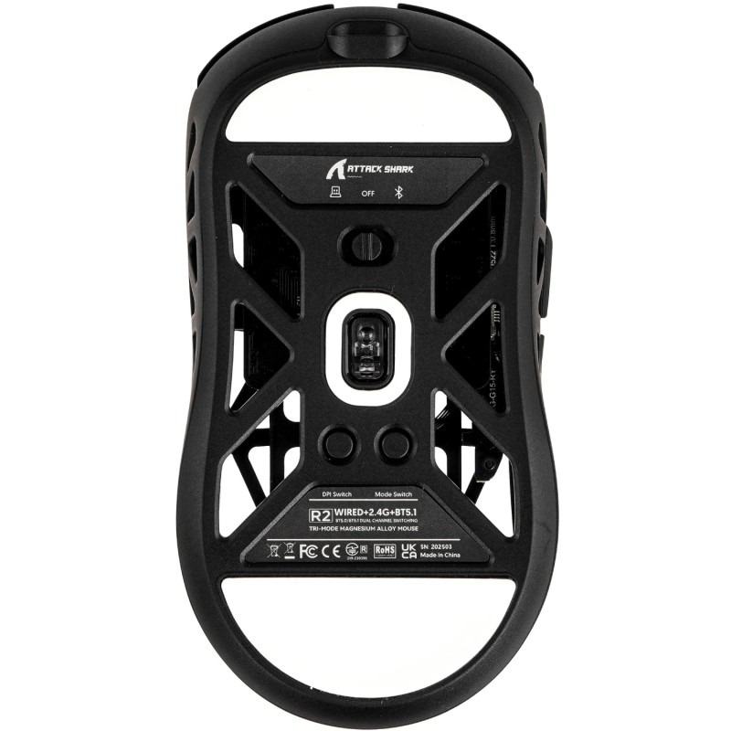 Мишка Attack Shark R2, Wireless/Bluetooth, 42000dpi, (PAW3950), 6кн., Black