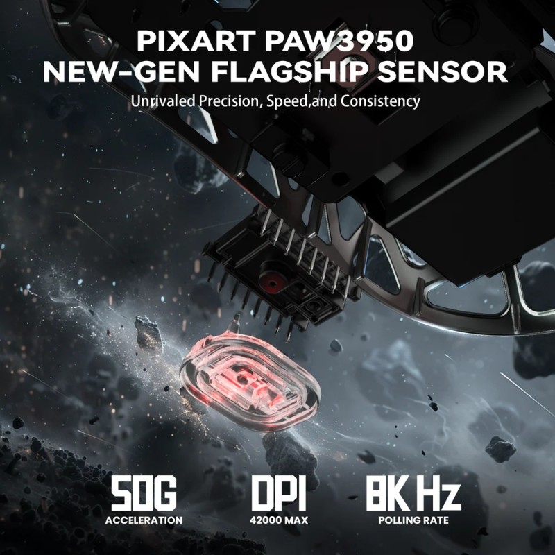 Мишка Attack Shark R2, Wireless/Bluetooth, 42000dpi, (PAW3950), 6кн., Black