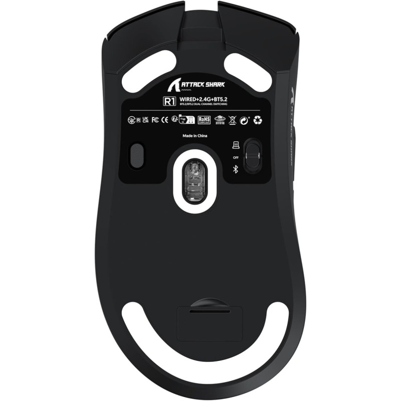 Мишка Attack Shark R1, Wireless/Bluetooth, 18000dpi, (PAW3311), 6кн., Black