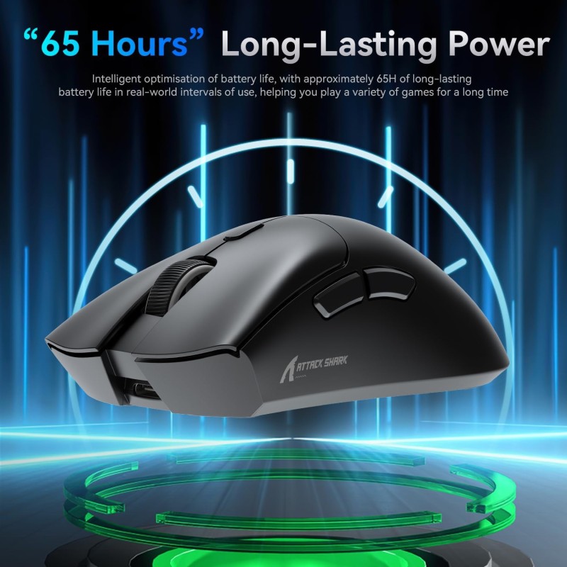 Мишка Attack Shark R1, Wireless/Bluetooth, 18000dpi, (PAW3311), 6кн., Black