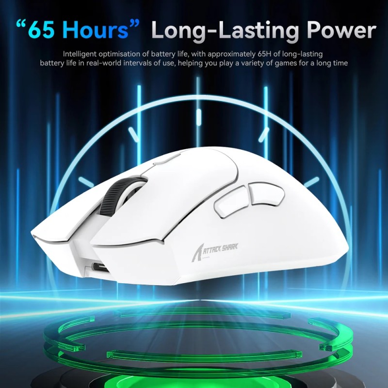 Мишка Attack Shark R1, Wireless/Bluetooth, 18000dpi, (PAW3311), 6кн., White
