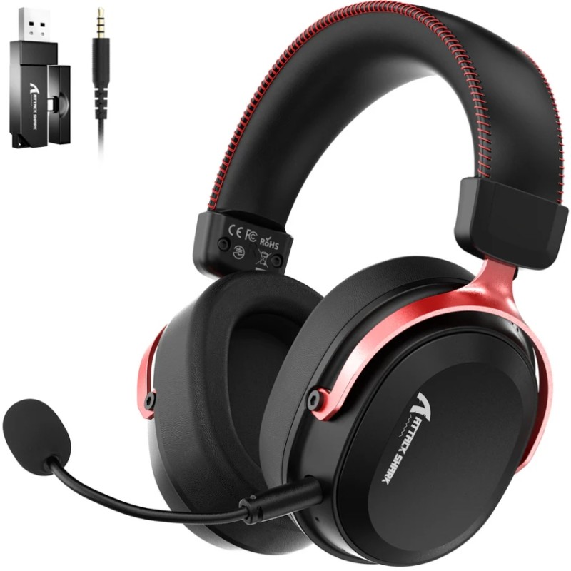 Ігрова гарнітура Attack Shark L30PRO Wireless,2.4GHz/Bluetooth/3.5mm AUX/AUX-to-Type-C,Black and Red Ігрова гарнітура Attack Shark L30PRO Wireless,2.4GHz/Bluetooth/3.5mm AUX/AUX-to-Type-C,Black and Red