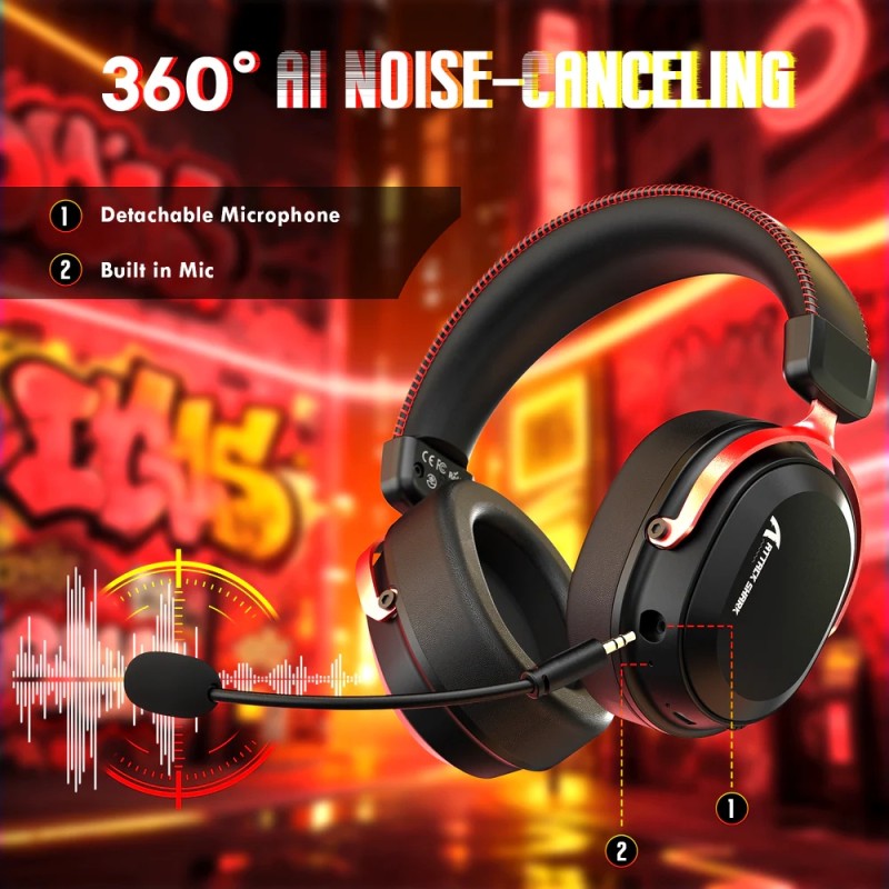 Ігрова гарнітура Attack Shark L30PRO Wireless,2.4GHz/Bluetooth/3.5mm AUX/AUX-to-Type-C,Black and Red Ігрова гарнітура Attack Shark L30PRO Wireless,2.4GHz/Bluetooth/3.5mm AUX/AUX-to-Type-C,Black and Red