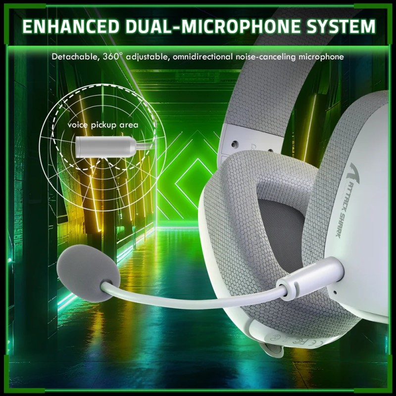 Ігрова гарнітура Attack Shark L80PRO Wireless, 2.4GHz/Bluetooth/3.5mm White