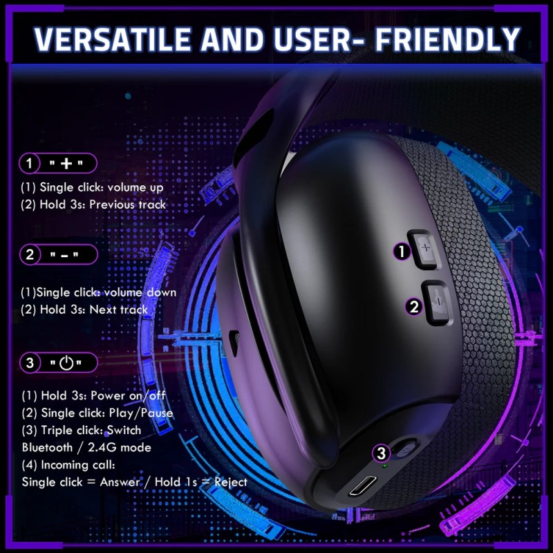 Ігрова гарнітура Attack Shark L80PRO Wireless, 2.4GHz/Bluetooth/3.5mm Black