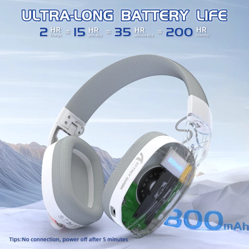 Ігрова гарнітура Attack Shark L90 Wireless,2.4GHz/Bluetooth/3.5mm PS4/PS5/Switch/Xbox/Mac/PC White