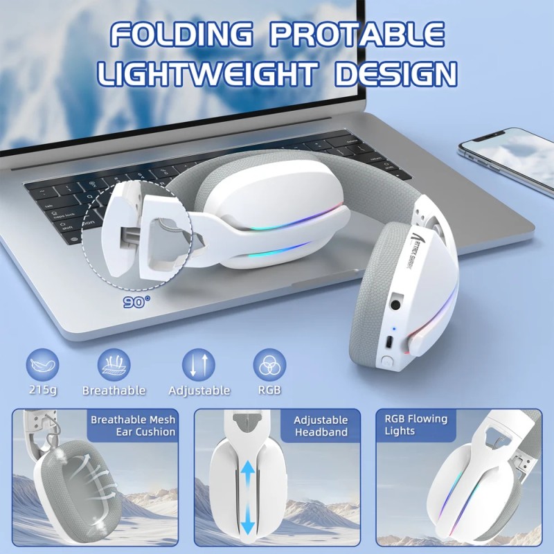 Ігрова гарнітура Attack Shark L90 Wireless,2.4GHz/Bluetooth/3.5mm PS4/PS5/Switch/Xbox/Mac/PC White