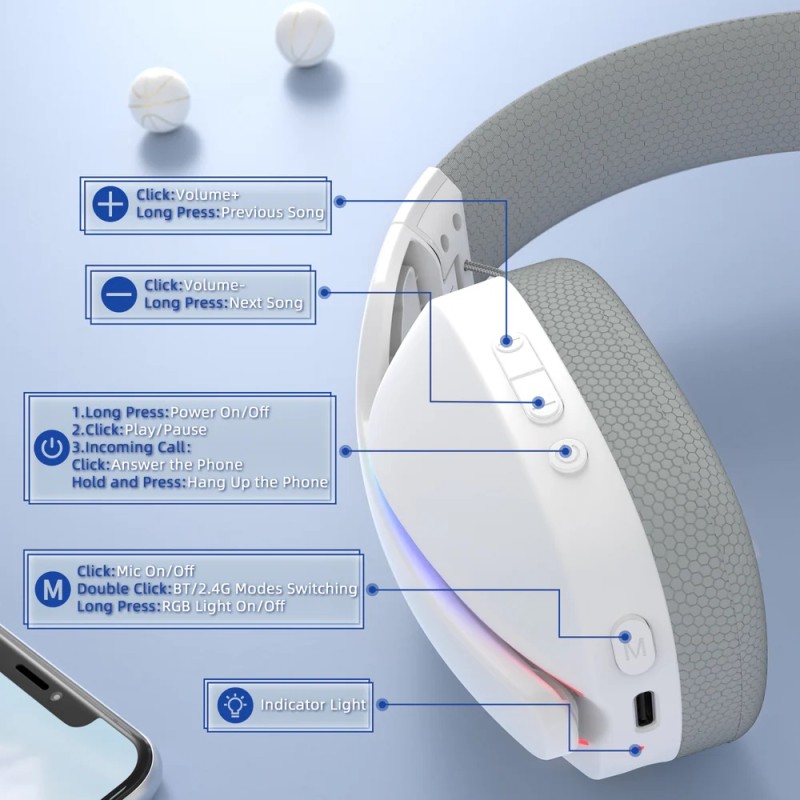 Ігрова гарнітура Attack Shark L90 Wireless,2.4GHz/Bluetooth/3.5mm PS4/PS5/Switch/Xbox/Mac/PC White