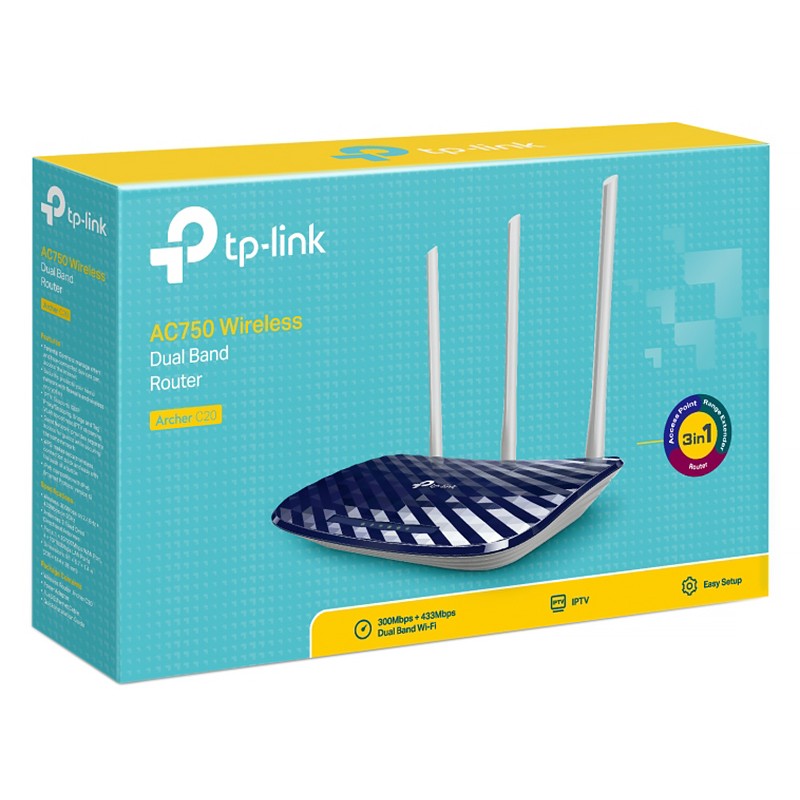 Маршрутизатор TP-Link C20_v5,0, AC750 Wireless Dual Band Router, 4x10/100MLan,1x10/100Wan