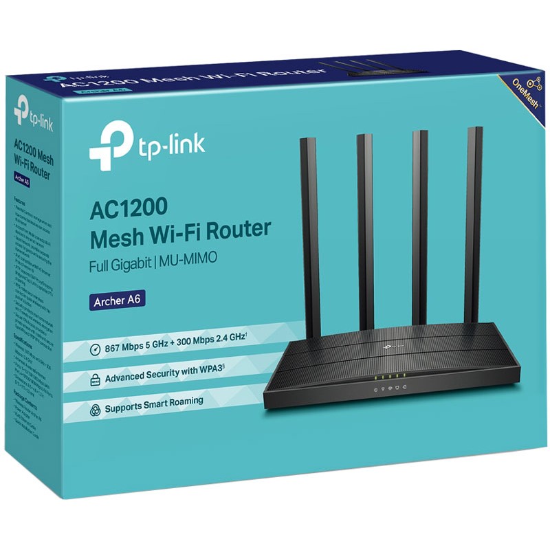 Маршрутизатор TP-Link Archer A6(EU) v4.0, AC1200 Mesh Wi-Fi MU-MIMO, Full Gigabit