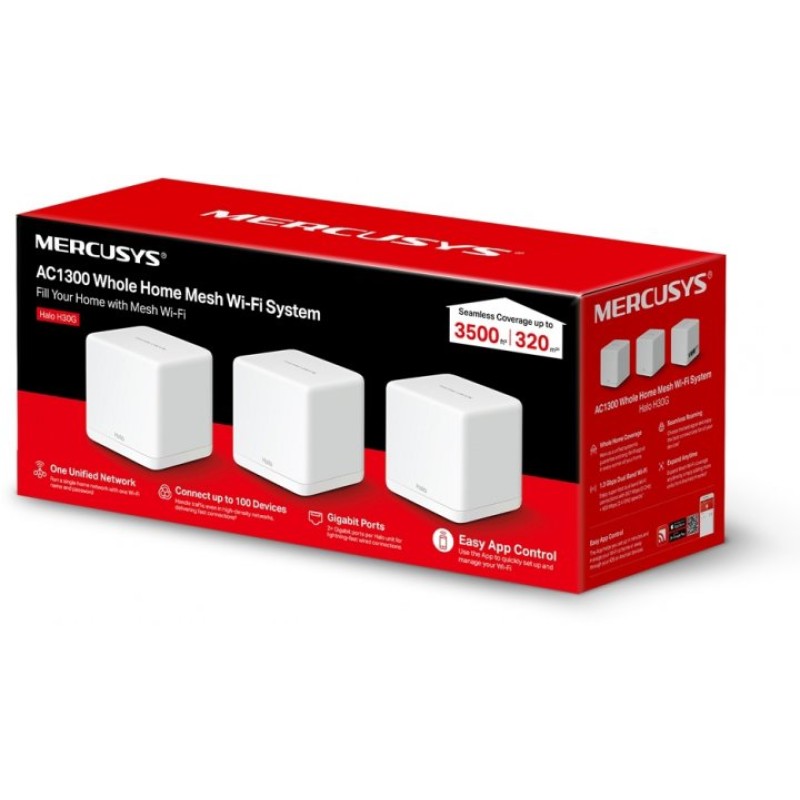 Домашня Mesh Wi-Fi система Mercusys (3шт. компл.) AC1300 Whole-Home Mesh Wi-Fi/2x1000Mbps LAN Port