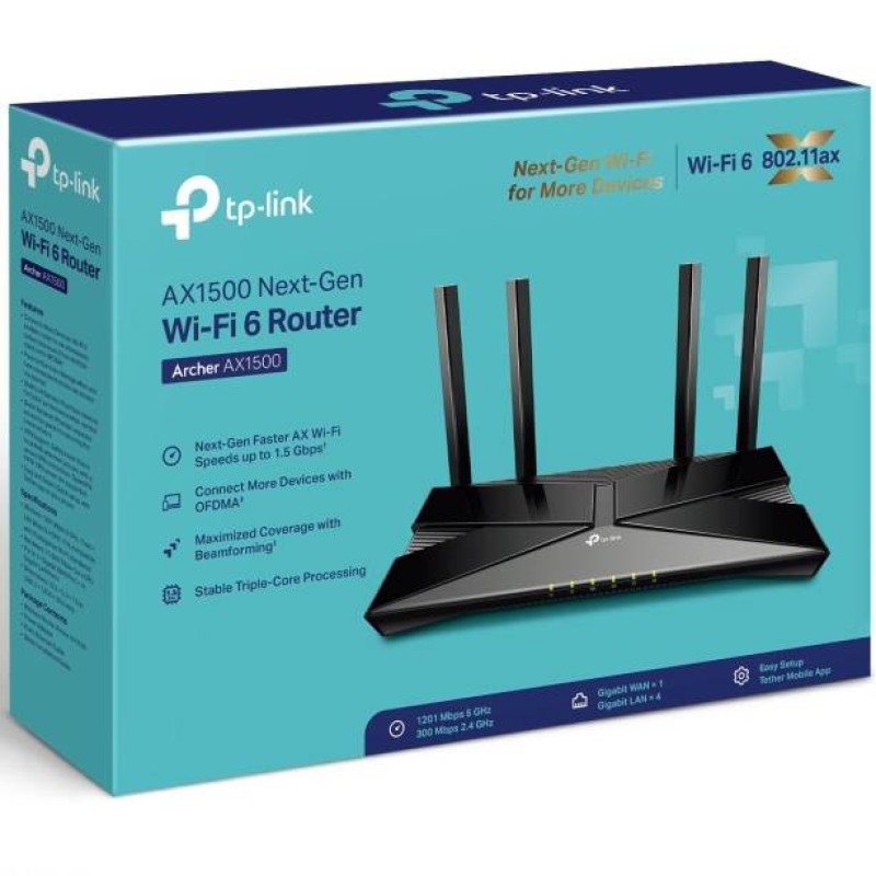 Маршрутизатор TP-Link Archer AX1500, Wi-Fi 6 300 Mbps at 2.4 GHz + 1201 Mbps at 5 GHz