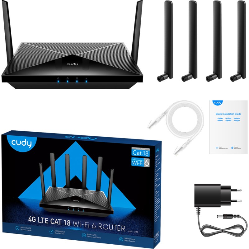 Маршрутизатор Cudy LT18, AX1800 Wi-Fi 6 Mesh 4G Cat18 Gigabit Router