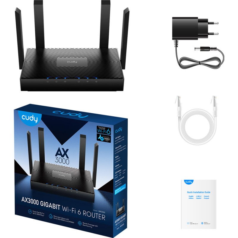 Маршрутизатор Cudy WR3000_EU V1.0, AX3000 Gigabit Wi-Fi 6 Mesh Router