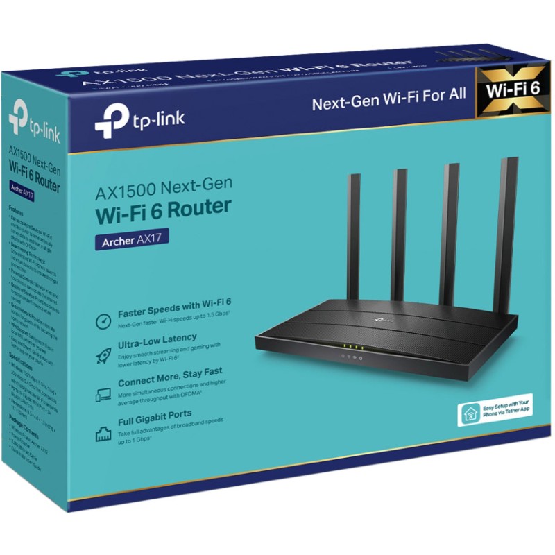 Маршрутизатор TP-Link Archer AX17, AX1500 Wi-Fi 6, 1,5 Гбі с (1201 Мб/ с в діапазоні 5 ГГц і 300 Мб