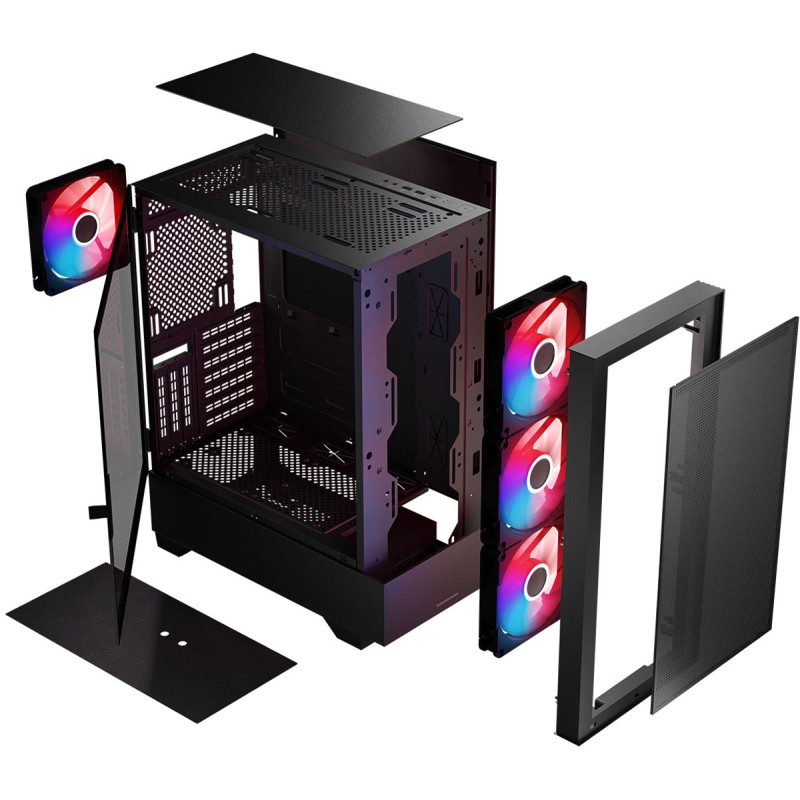 Корпус Modecom SIROCO ARGB FLOW MIDI USB 3.0x2+TYPE-C, 4x140mm fans, BLACK без БЖ ATX