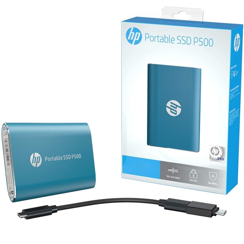 SSD external, USB 3.2 Gen1 Type-C 500Gb, HP P500, TLC, Blue, синій, Retail