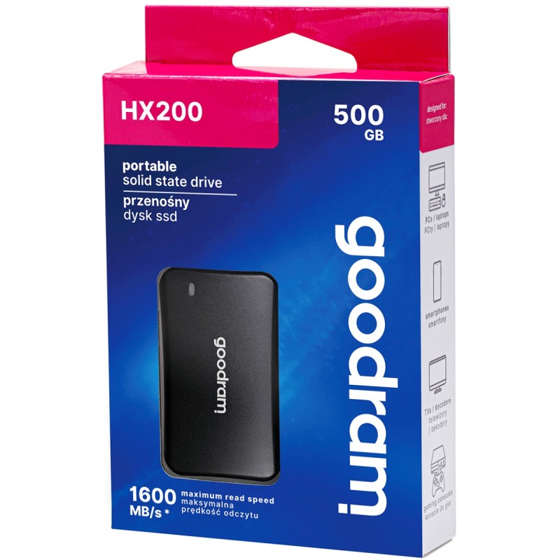 SSD external, USB 3.2 Gen2 Type-C 500Gb, GoodRAM HX200, Black, чорний, Retail