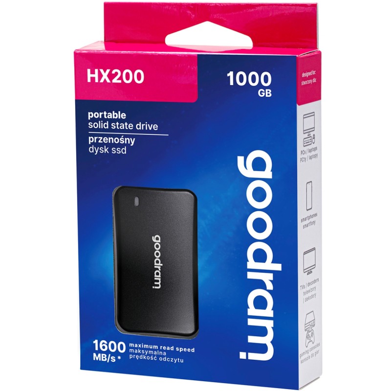 SSD external, USB 3.2 Gen2 Type-C 1Tb, GoodRAM HX200, Black, чорний, Retail
