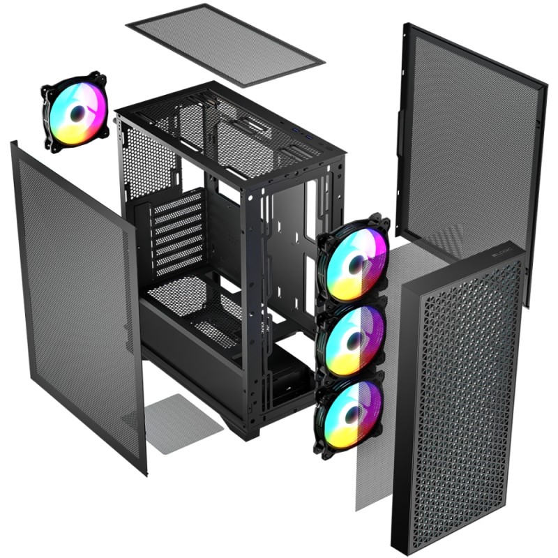 Корпус LogicConcept DART PRO ARGB MIDI BLACK MESH fans 4x120mm без БЖ ATX