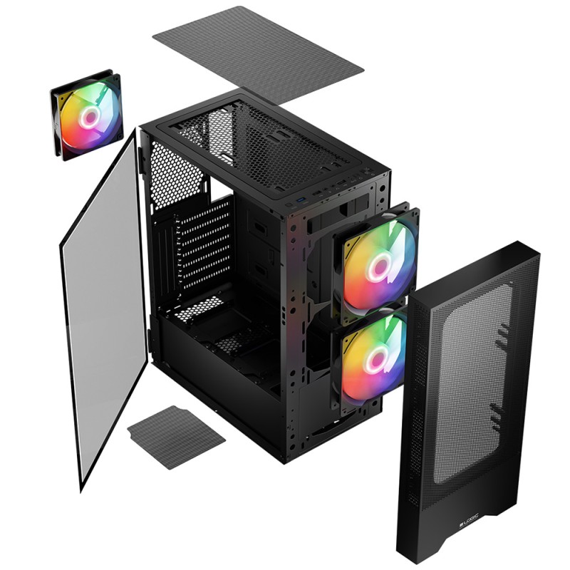 Корпус LogicConcept ARYA MESH+GLASS ARGB fans 2x140mm+1x120mm BLACK без БЖ ATX