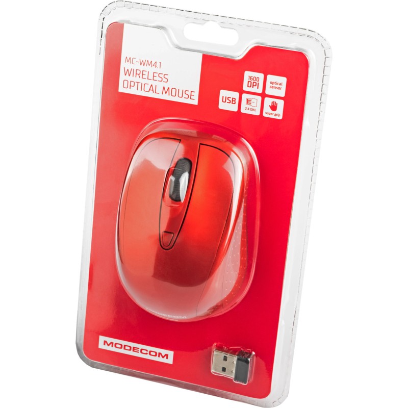 Мишка Modecom MC-WM4.1, бездротова, 3кн., 1600dpi, нано ресівер, червона
