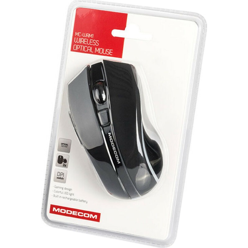 Мишка Modecom MC-WRM1, бездротова, зарядка, 3кн., 1600dpi, чорна